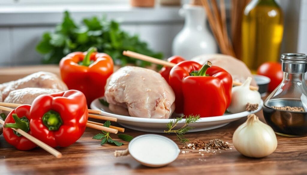 Preparing Grilled Chicken Kebabs Ingredients Preparing Grilled Chicken Kebabs Ingredients