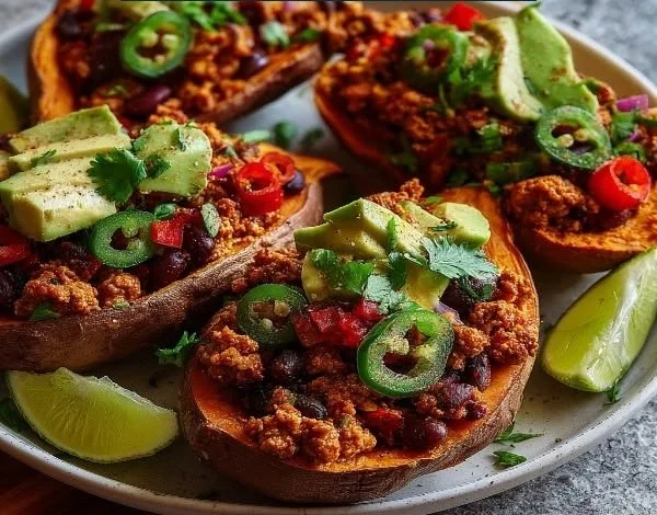 Avocado Turkey Chili Stuffed Sweet Potatoes