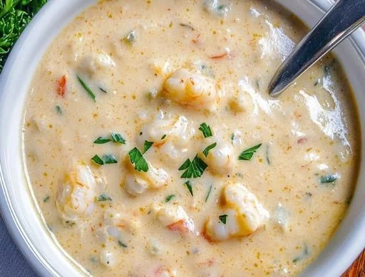 Bowl of rich crab and shrimp bisque, perfect for cozy nights in.