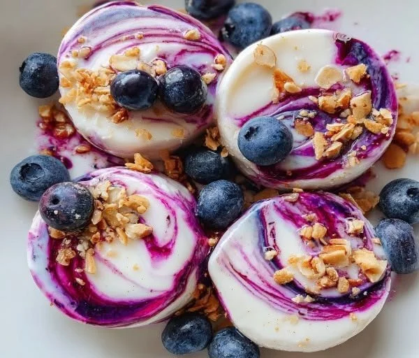 Blueberry swirl yogurt bites, healthy snack, nutritious dessert