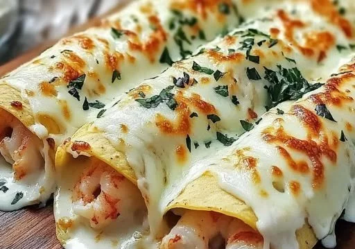 Cheesy seafood tortilla bombs served on a plate, garnished for presentation.