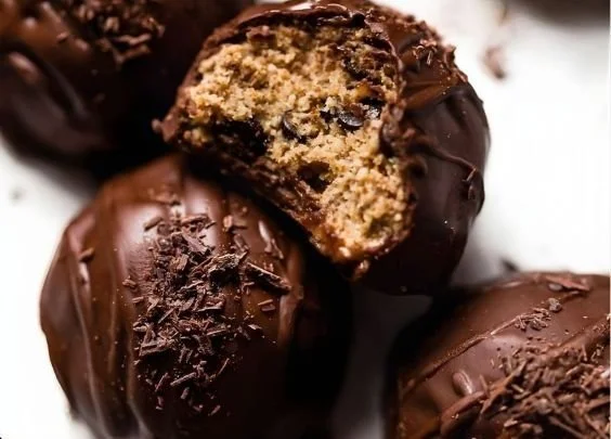 Delicious chocolate chip cookie dough bites in a bowl