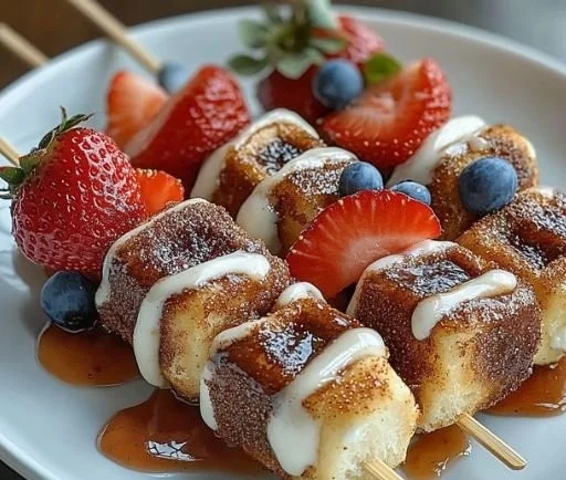 Cinnamon Roll Breakfast Skewers with Sweet Fruit Twist