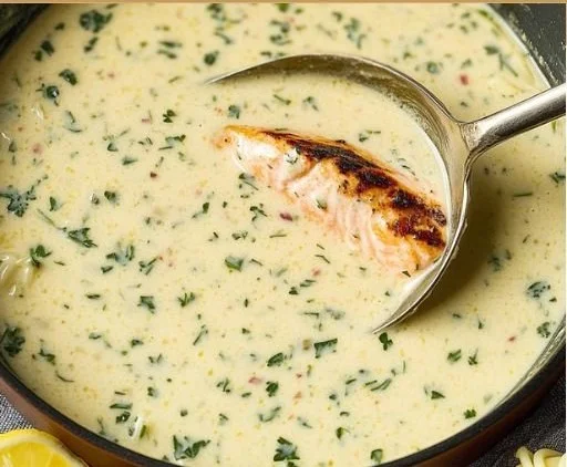 Creamy white wine sauce drizzled over fresh seafood dishes