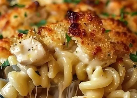Garlic Parmesan Chicken Pasta Bake