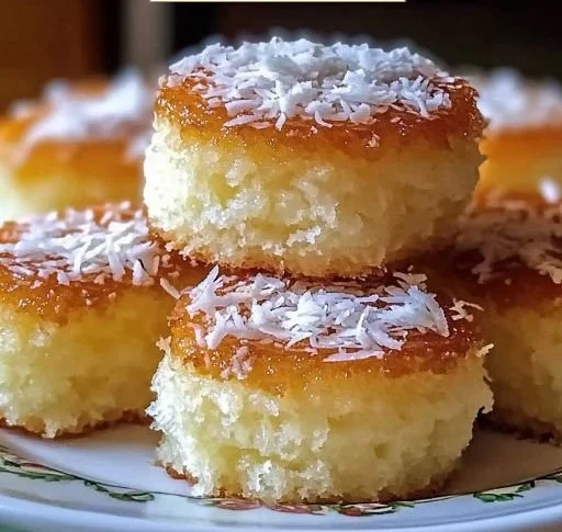 Moist and delicious Portuguese coconut cakes on a plate.