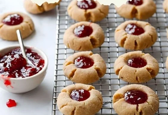 Peanut Butter and Jelly Thumbprint Cookies