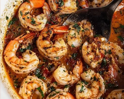Delicious Spicy Calabrian Shrimp served with a side of fresh herbs