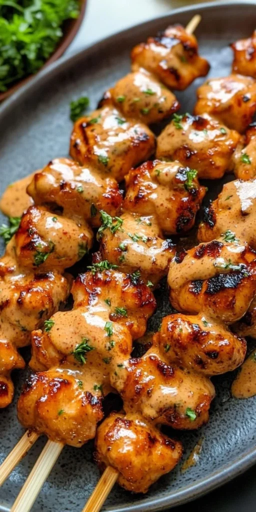 Delicious Bang Bang Chicken Skewers ready to serve
