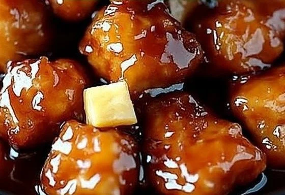 Delicious Brown Sugar Pineapple Chicken served on a plate with garnishes.