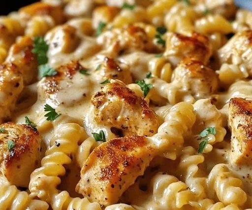 Cheesy Cajun Garlic Chicken Rotini Skillet