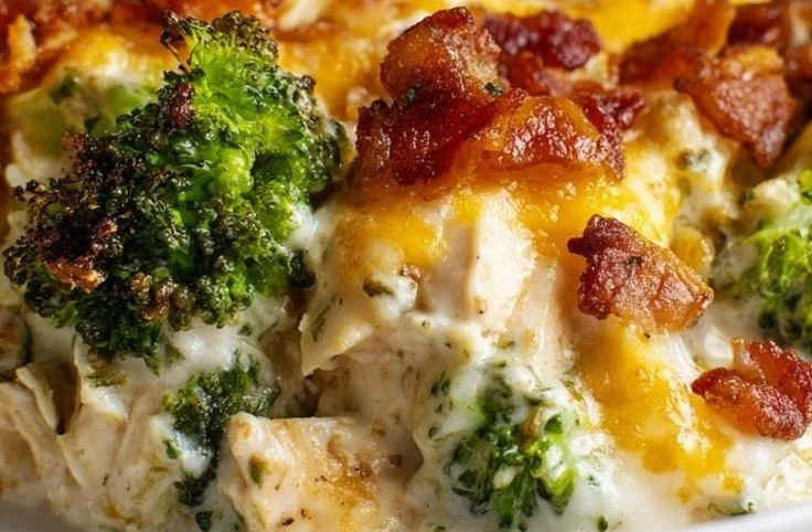 Creamy Low Carb Chicken Casserole with Broccoli and Bacon