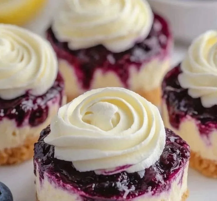 Healthy mini lemon blueberry cheesecakes served on a plate
