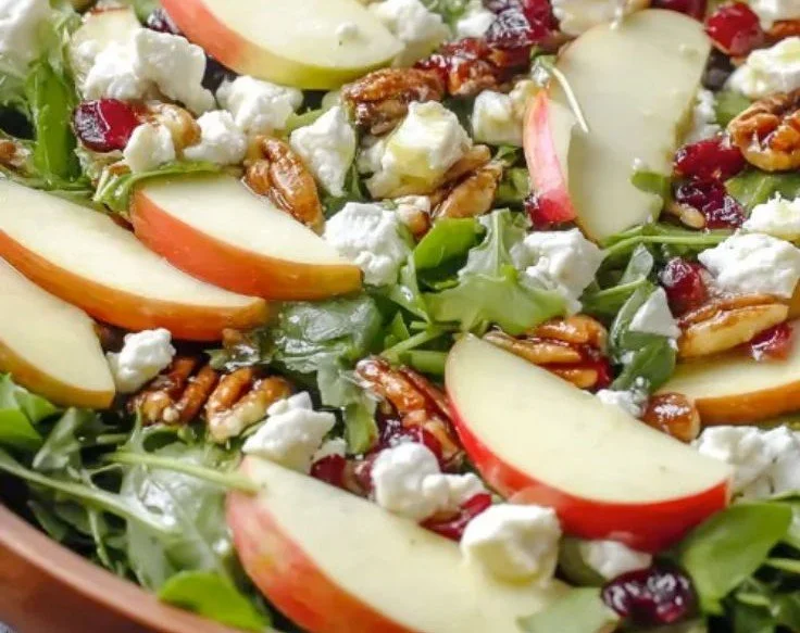 Honeycrisp apple and feta salad with mixed greens and walnuts