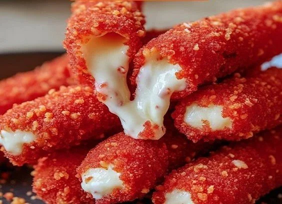 Crispy Hot Cheeto Mozzarella Sticks served on a plate