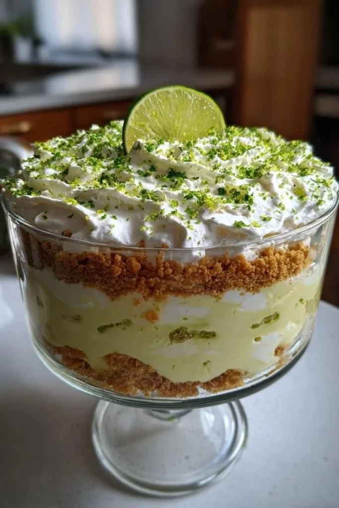 Delicious Key Lime Pie Trifle layered with key lime filling and whipped cream