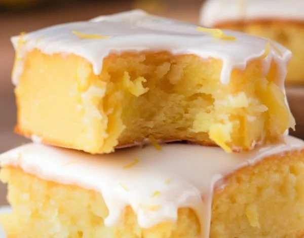 Delicious lemon brownies with a zesty lemon glaze on top