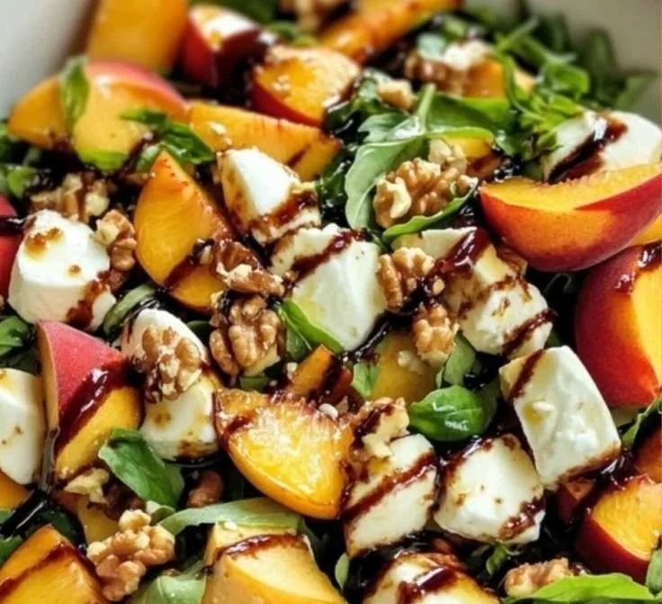 Delicious Millionaire Peach Salad featuring fresh peaches and vibrant ingredients