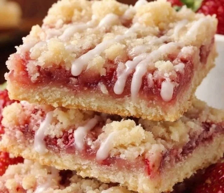 Delicious strawberry shortcake bars topped with fresh strawberries