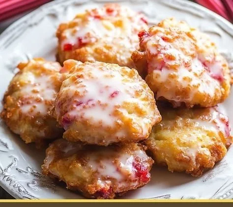 Delicious baked rhubarb fritters served on a plate