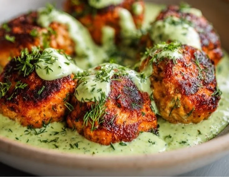 Baked Salmon Meatballs with Creamy Avocado Sauce