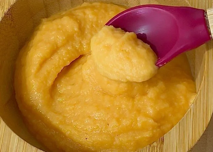 Delicious Carrot Lentil Purée served in a bowl