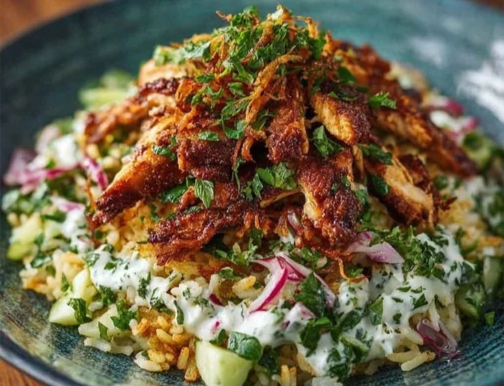 Chicken Shawarma Crispy Rice Salad