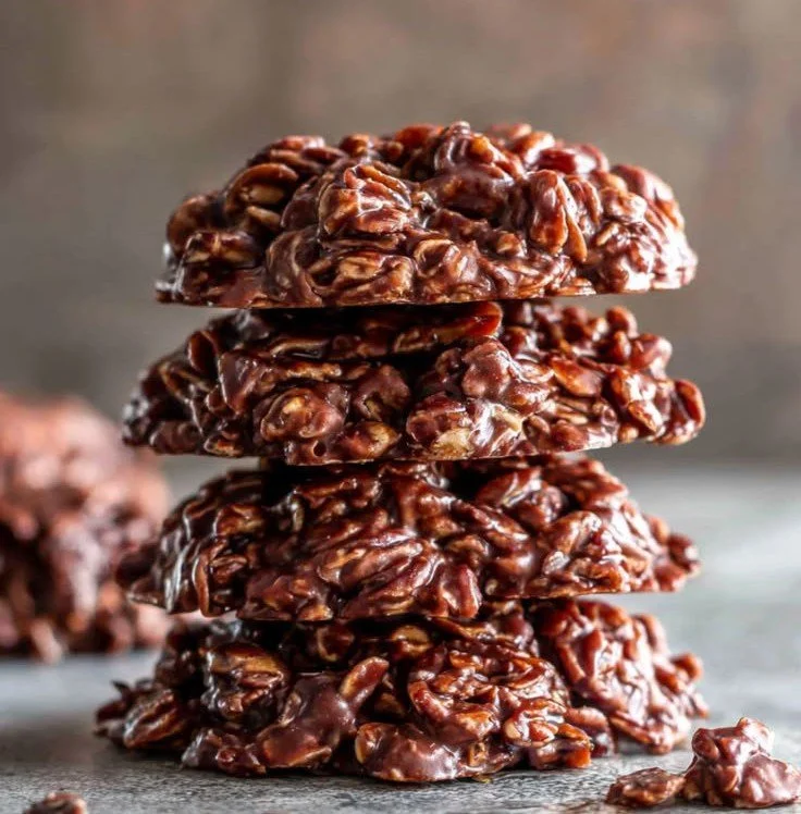 Chocolate peanut butter no-bake cookies ready to serve on a plate