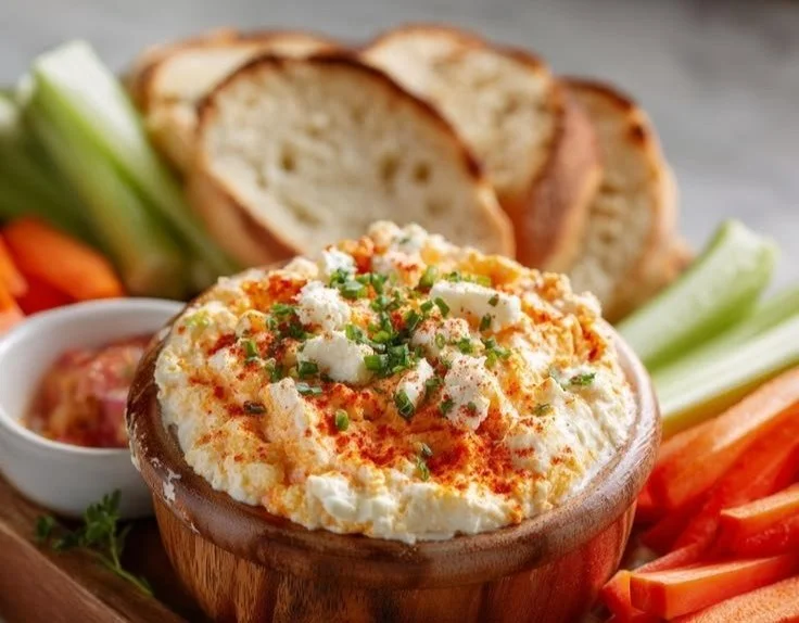 Creamy Cottage Cheese Buffalo Chicken Dip served in a bowl