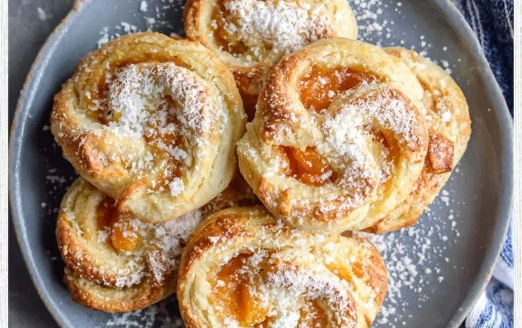 Freshly baked easy apricot Danish with sweet apricot filling and flaky pastry.