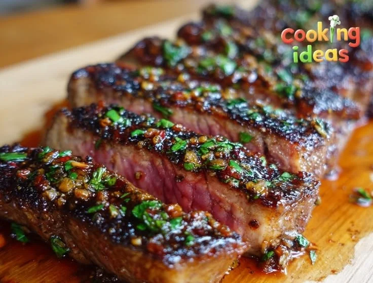 Delicious marinated garlic steak ready to be grilled for a flavorful meal