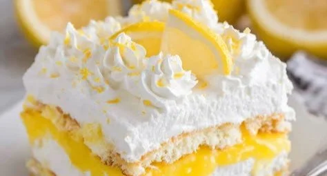 Delicious No-Bake Lemon Lasagna served in a dish