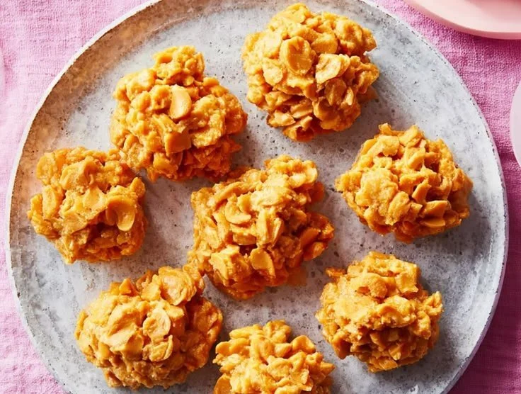 Delicious homemade Peanut Butter Cornflake Cookies on a plate
