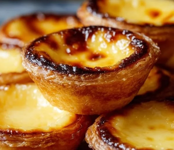Delicious Portuguese custard tarts (Pastel de Nata) with a crispy crust and creamy filling.