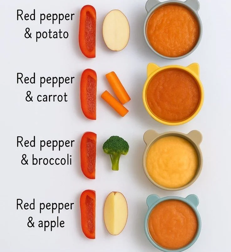 Red bell pepper baby puree in a bowl, perfect for infant feeding.