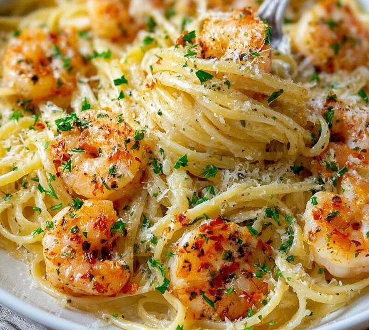 Shrimp Scampi Garlic Cream Pasta