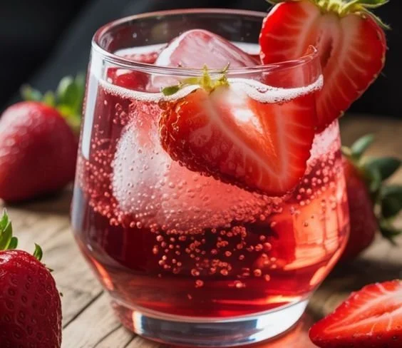 Refreshing Strawberry Dirty Sprite cocktail in a glass with garnish.
