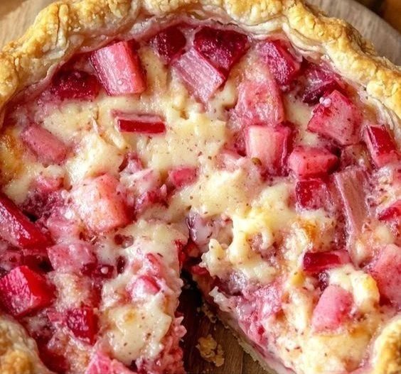 Delicious homemade Strawberry Rhubarb Pie with a golden crust