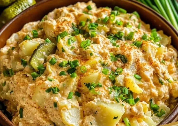 Bowl of Classic Cajun Potato Salad with vibrant ingredients