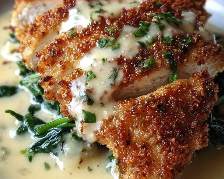 Crispy Parmesan Chicken with a Rich Garlic Sauce