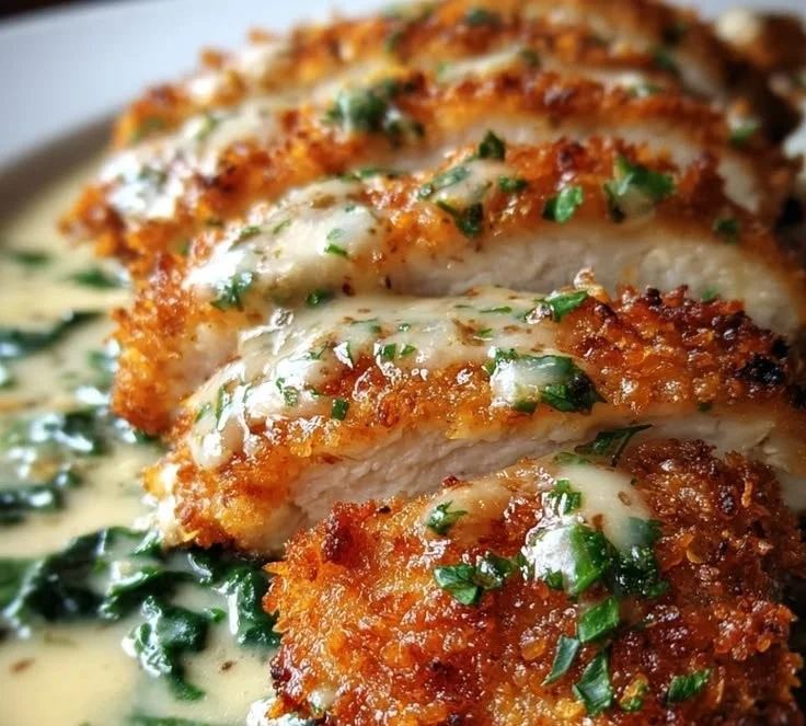 Crispy Parmesan Chicken with a Rich Garlic Sauce