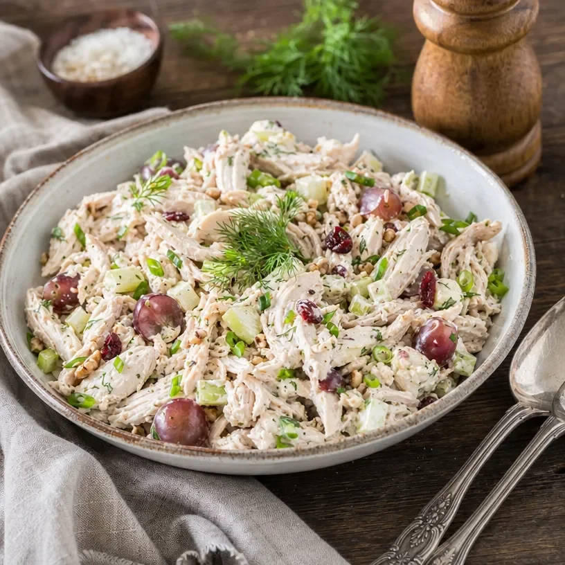 Delicious crowd-pleasing chicken salad served in a bowl