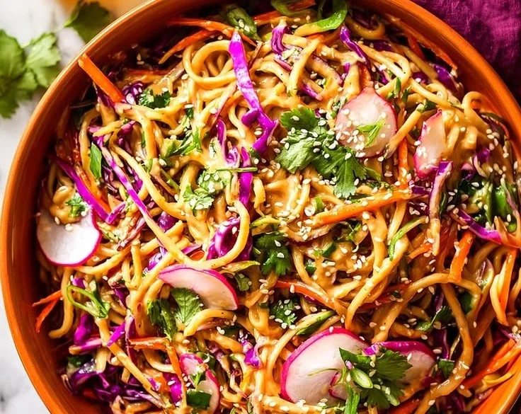 Crunchy Asian Noodle Salad with Peanut Butter Dressing