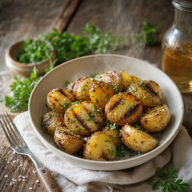 Easy grilled salt and vinegar potatoes on a barbecue grill
