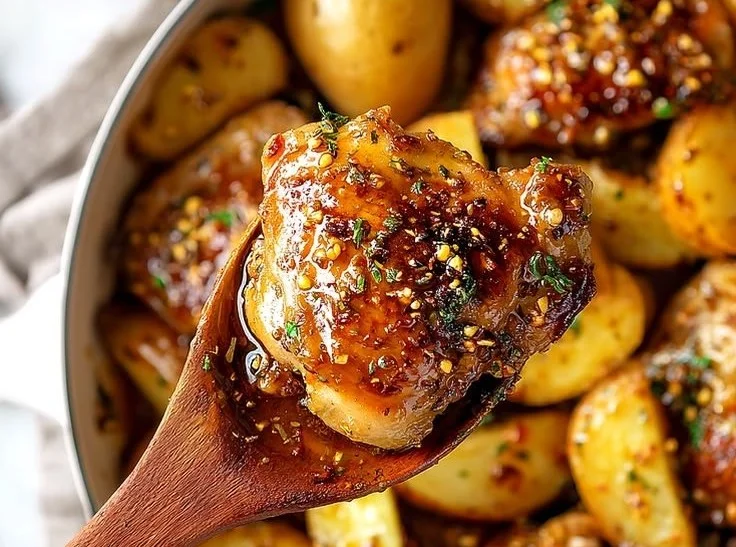 Easy Honey Mustard Chicken and Potatoes - thegirlskitchen