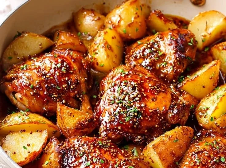 Easy Honey Mustard Chicken and Potatoes - thegirlskitchen