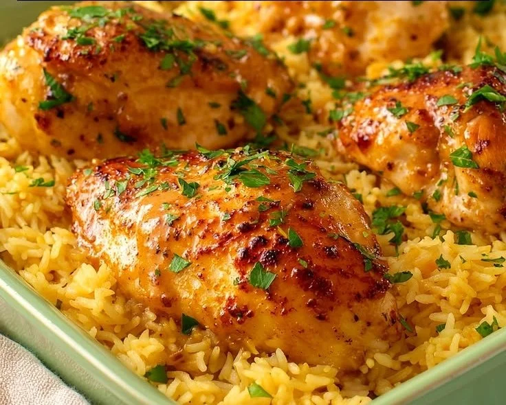 One-Pan Honey Mustard Chicken and Rice Bake - thegirlskitchen