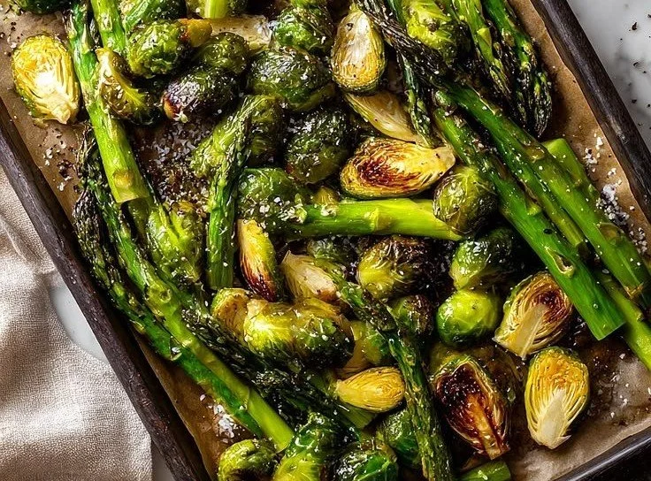 Roasted Brussels Sprouts and Asparagus