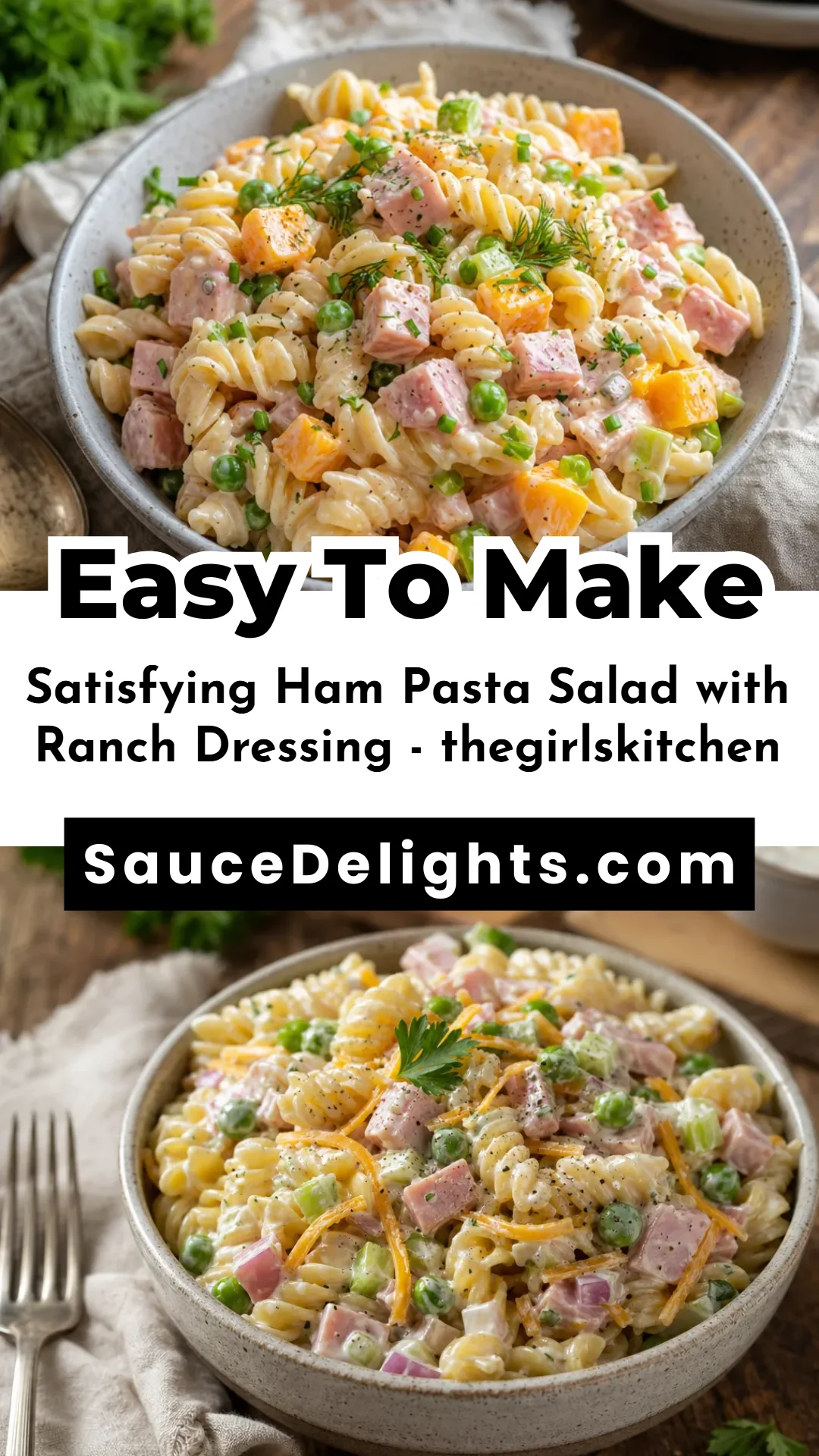 Satisfying Ham Pasta Salad with Ranch Dressing - thegirlskitchen