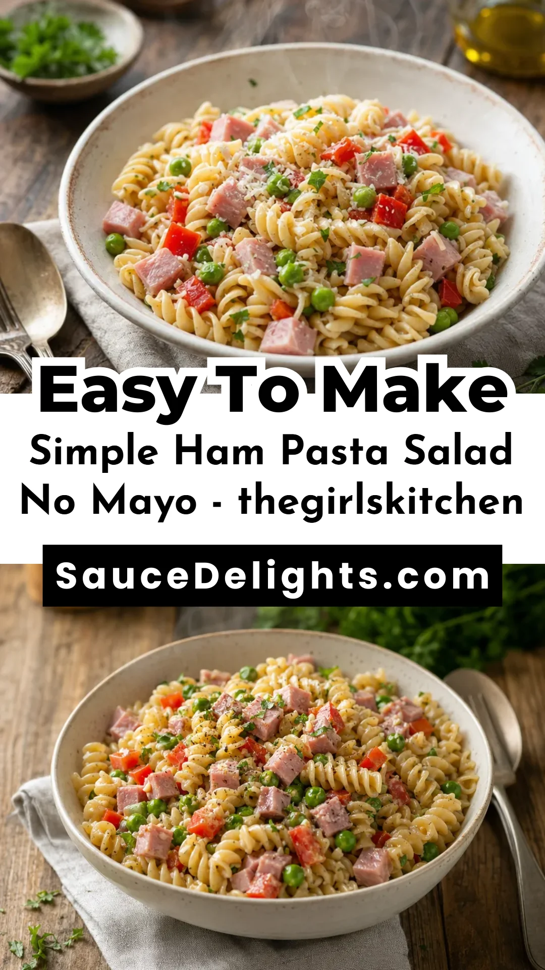 Simple Ham Pasta Salad No Mayo - thegirlskitchen